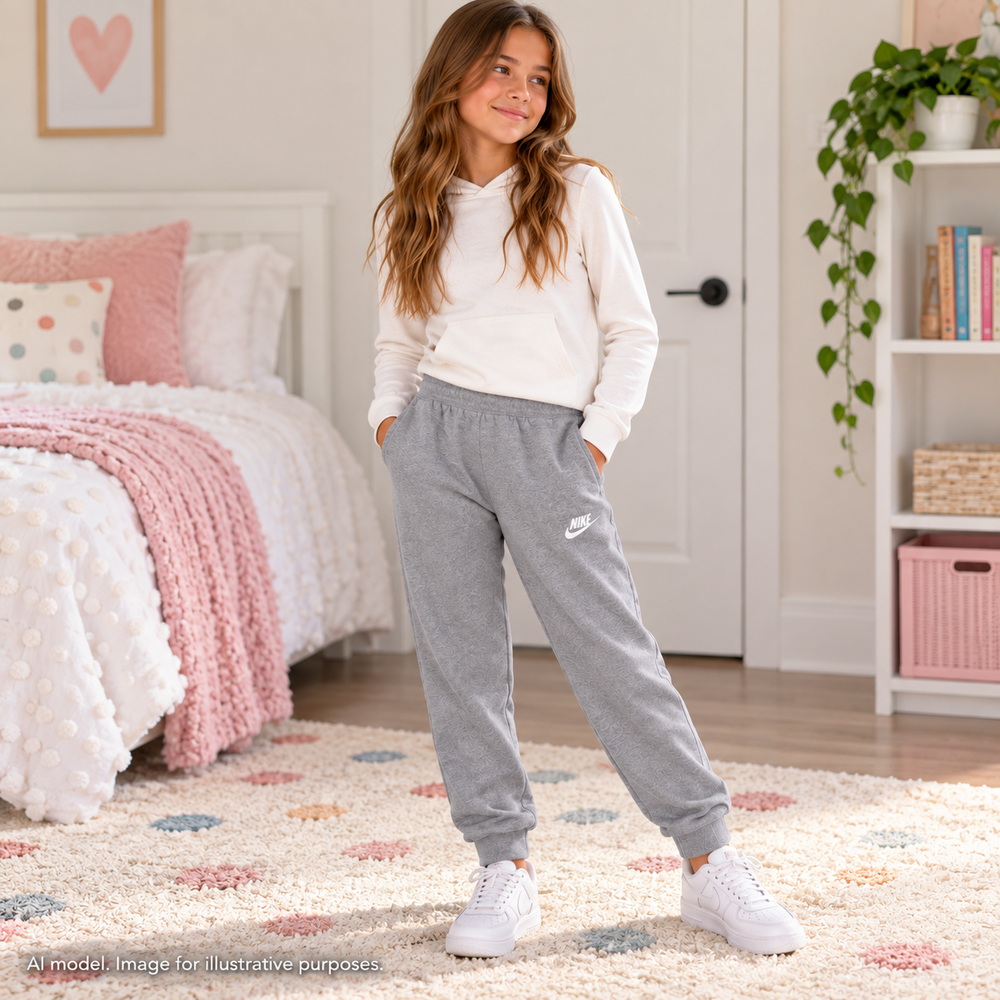 Nike Jogger Pants Girls Large Gray Fleece Sweatpants Drawstring Pockets Logo